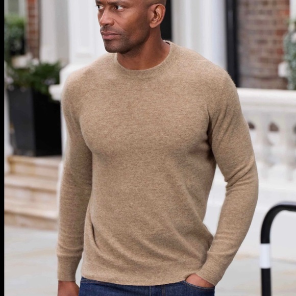 All Saints Men's Tan Merino Wool Crewneck Sweater